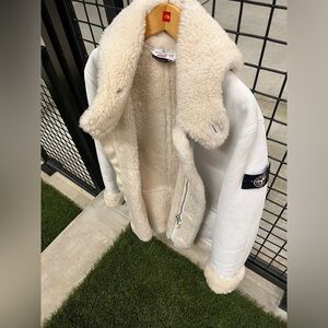 Stone Island Supreme Parka Hand Painted Shearling Jacket Mens Sz Medium